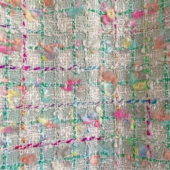 Vintage 90s Emmanuelle Khanh Paris Green Confetti Bouclé Wool Skirt - Small - Picture 9 of 11